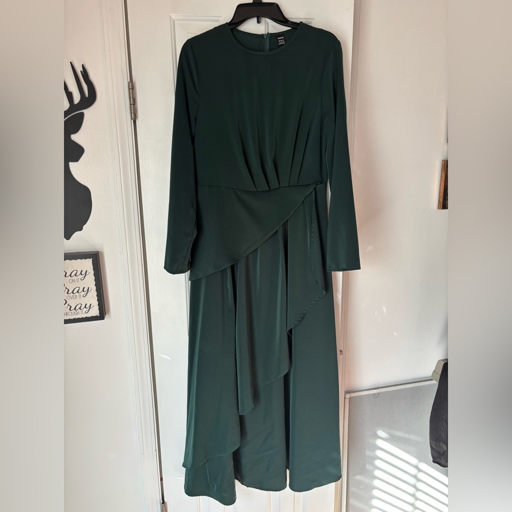 SHEIN Dark Green Long Sleeve Dress